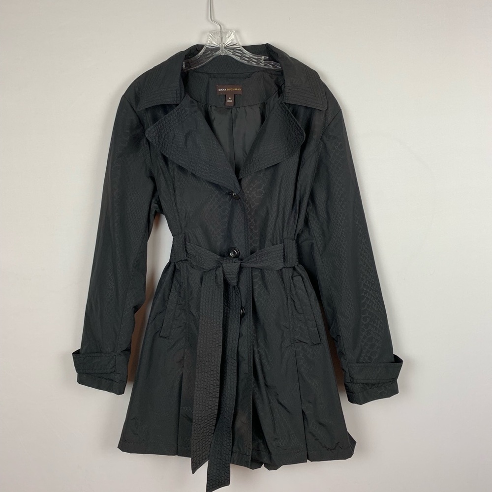 Dana Buchman Black Snake Skin Trench Coat Size Xl